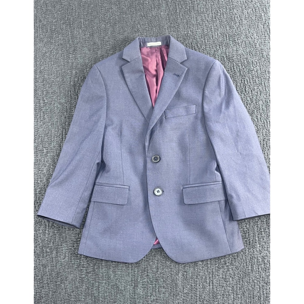 Joseph Abboud Boys Blue Two Button Blazer Jacket Size 8R Burgundy Lining